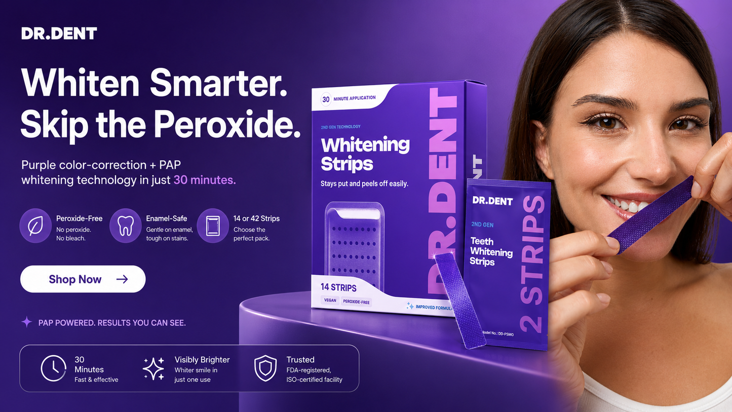 DRDENT Purple Teeth Whitening Strips - 7/21 Whitening Sessions - Non Sensitive Teeth Whitening - Peroxide-Free