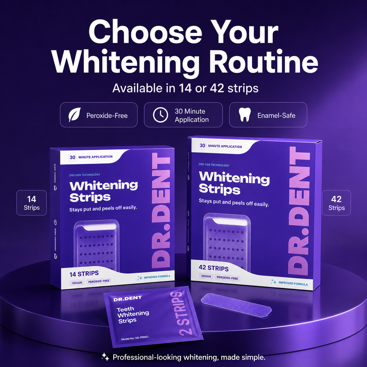 DRDENT Purple Teeth Whitening Strips - 7/21 Whitening Sessions - Non Sensitive Teeth Whitening - Peroxide-Free